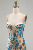 Blue Flower Corset Bodycon Sequin Short Homecoming Dress