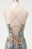 Blue Flower Corset Bodycon Sequin Short Homecoming Dress