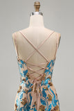Blue Flower Corset Bodycon Sequin Short Homecoming Dress