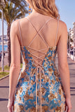 Blue Flower Corset Bodycon Sequin Short Homecoming Dress