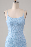 Beaded Bodycon Floral Blue Homecoming Dress