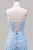 Beaded Bodycon Floral Blue Homecoming Dress