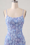 Beaded Bodycon Floral Blue Homecoming Dress