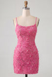 Beaded Bodycon Floral Blue Homecoming Dress