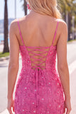 Beaded Bodycon Floral Blue Homecoming Dress