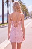 Beaded Bodycon Floral Blue Homecoming Dress