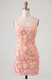 Beaded Bodycon Floral Blue Homecoming Dress