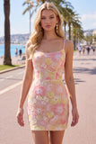 Beaded Bodycon Floral Blue Homecoming Dress