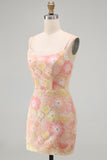 Beaded Bodycon Floral Blue Homecoming Dress