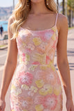 Beaded Bodycon Floral Blue Homecoming Dress