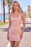 Beaded Bodycon Floral Blue Homecoming Dress