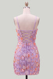 Beaded Bodycon Floral Blue Homecoming Dress