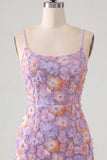 Beaded Bodycon Floral Blue Homecoming Dress
