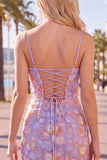 Beaded Bodycon Floral Blue Homecoming Dress