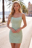 Beaded Bodycon Floral Blue Homecoming Dress