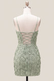 Beaded Bodycon Floral Blue Homecoming Dress
