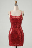 Sparkly Bodycon Red Homecoming Dress with Lace-up Back