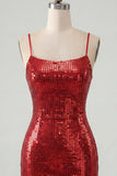 Sparkly Bodycon Red Homecoming Dress with Lace-up Back