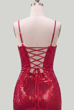 Sparkly Bodycon Red Homecoming Dress with Lace-up Back