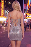 Sparkly Bodycon Red Homecoming Dress with Lace-up Back