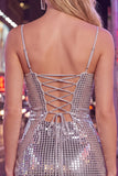 Sparkly Bodycon Red Homecoming Dress with Lace-up Back