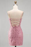 Dusty Rose Beaded Bodycon Homecoming Dress with Lace-up Back