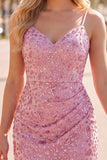 Dusty Rose Beaded Bodycon Homecoming Dress with Lace-up Back