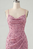 Dusty Rose Beaded Bodycon Homecoming Dress with Lace-up Back
