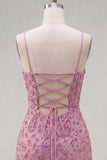 Dusty Rose Beaded Bodycon Homecoming Dress with Lace-up Back