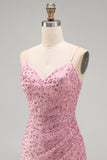 Dusty Rose Beaded Bodycon Homecoming Dress with Lace-up Back