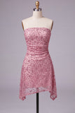Strapless Dusty Rose Sequin Short Homecoming Dress