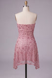 Strapless Dusty Rose Sequin Short Homecoming Dress