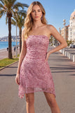 Strapless Dusty Rose Sequin Short Homecoming Dress