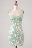Green Daisy Sequin Bodycon Short Homecoming Dress
