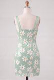 Green Daisy Sequin Bodycon Short Homecoming Dress