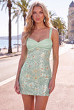 Green Daisy Sequin Bodycon Short Homecoming Dress