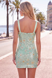 Green Daisy Sequin Bodycon Short Homecoming Dress