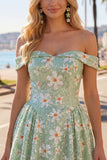 Off the Shoulder A Line Daisy Sequin Green Homecoming Dress