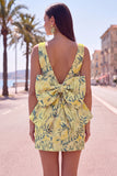 Blue Jacquard Boat Neck Bodycon Short Homecoming Dress with Bow