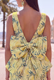 Blue Jacquard Boat Neck Bodycon Short Homecoming Dress with Bow