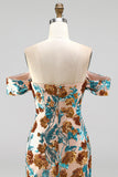 Sparkly Blue Off the Shoulder Floral Bodycon Short Homecoming Dress