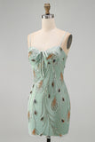 Sage Green Bodycon Beaded Short Homecoming Dress with Lace-up Back