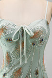 Sage Green Bodycon Beaded Short Homecoming Dress with Lace-up Back