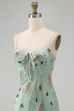 Sage Green Bodycon Beaded Short Homecoming Dress with Lace-up Back