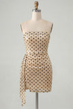 Strapless Champagne Black Polka Dot Bodycon Sequin Homecoming Dress