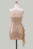 Strapless Champagne Black Polka Dot Bodycon Sequin Homecoming Dress
