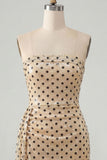 Strapless Champagne Black Polka Dot Bodycon Sequin Homecoming Dress