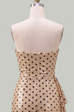 Strapless Champagne Black Polka Dot Bodycon Sequin Homecoming Dress