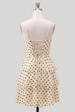 Champagne Black Polka Dot A Line Short Homecoming Dress