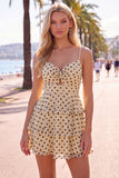 Champagne Black Polka Dot A Line Short Homecoming Dress